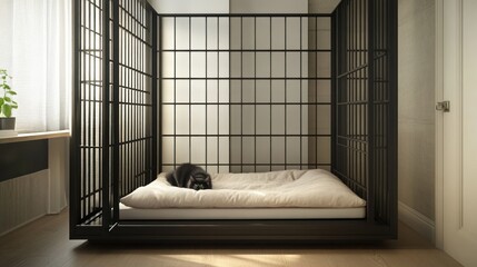 Modern Minimalist Cat Bed with Black Metal Frame