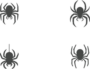Set of Black Spider on White Background Illustration.