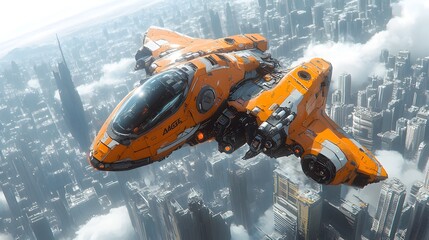 Transforming Mecha Unit Navigating Futuristic Cityscape in Energetic