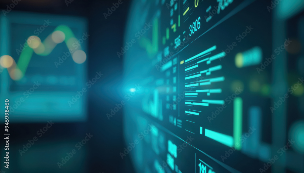 Aufkleber abstract financial display with glowing lines: abstract digital display with glowing blue and green 