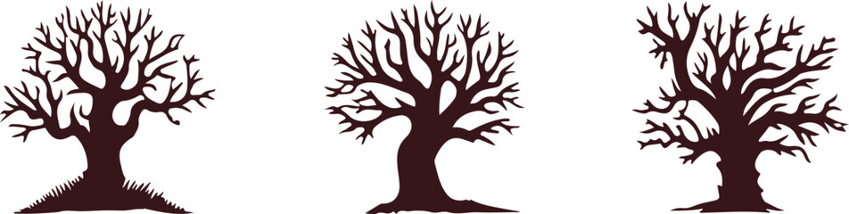 Halloween tree silhouette icon set. 

