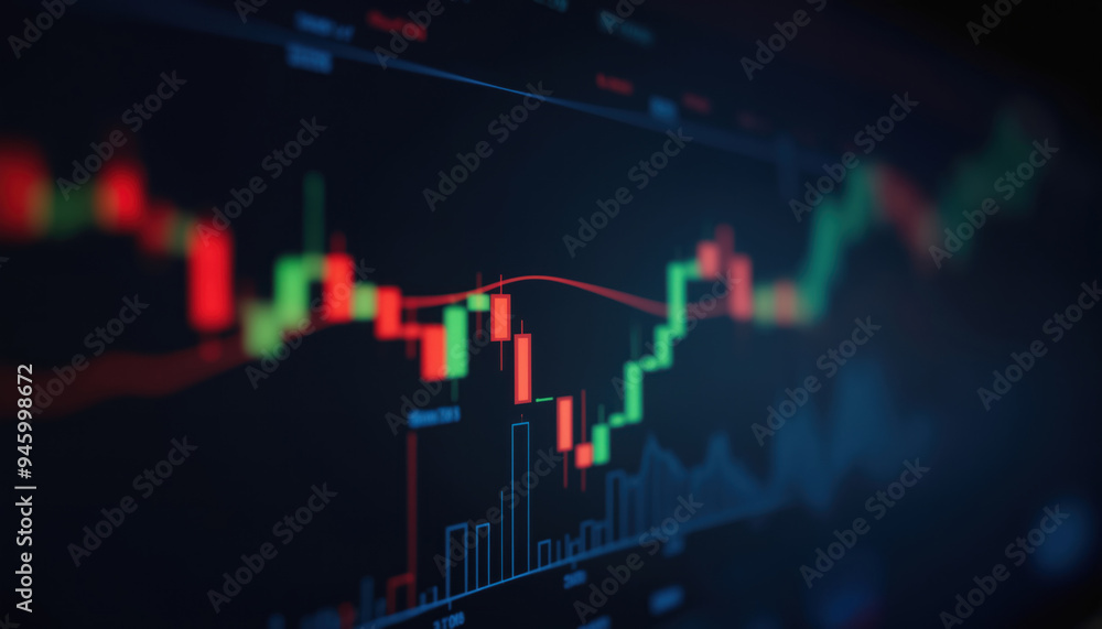 Poster close-up of stock market chart with red candlestick patterns: a close-up of a stock market chart dis
