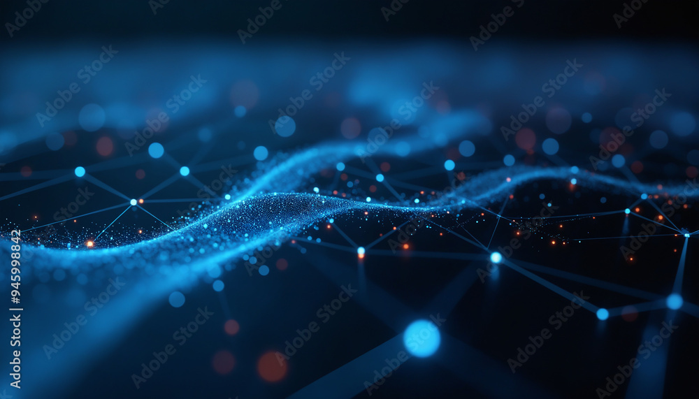 Poster digital network with glowing data nodes: a digital network with glowing data nodes, representing the