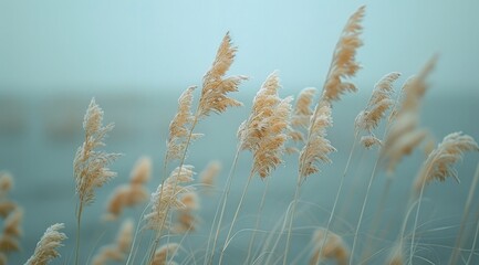 Naklejka premium Beach Grass Blowing in the Wind on a Sunny Day