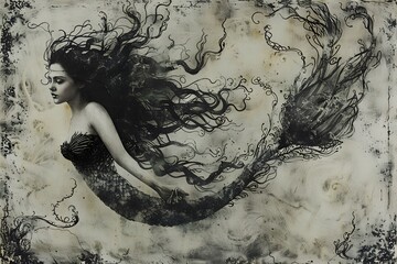 Dark Mermaid Illustration.