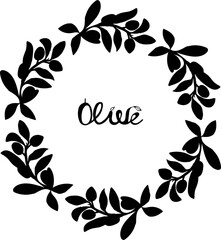 Round vector frame made of olive branches. Olive branches silhouettes. Hand painted