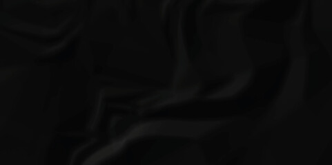 Black silk background and black satin fabric cloth wave pattern. 