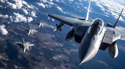 A squadron of fighter jets in formation