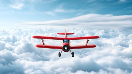 A vintage biplane soaring through the clouds