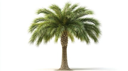 Obraz premium A tall palm tree with lush green fronds against a plain background.