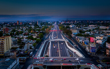 Expansive Highway Stretching Through Urban and Rural Landscapes, Featuring Smooth Asphalt Roads,...