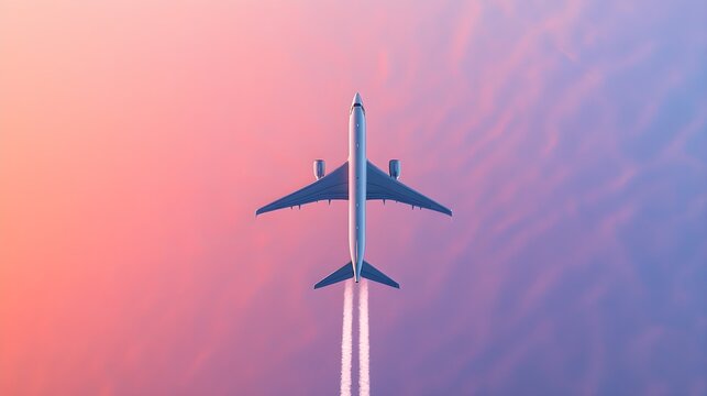 A jet plane racing through the sky at sunset