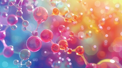 Vibrant Colorful Molecular Structure Illustration, Depicting a Detoxification Molecule, with Bokeh Background for Scientific and Medical Designs