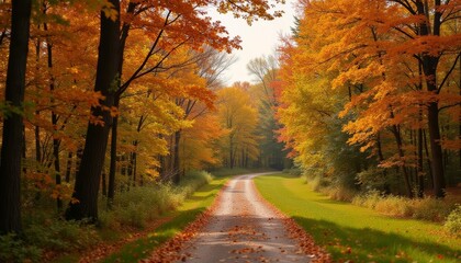 Obraz premium Autumns golden path through the woods