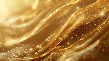 Gold satin fabric close up. abstract textured background, rippled golden fabric.