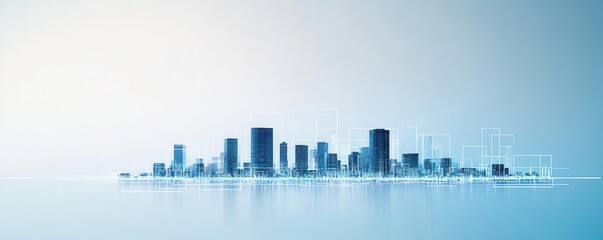 Obraz premium Skyline of a growing city with zoning boundaries drawn, highlighting areas for future real estate investment