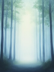 Fototapeta premium A captivating radiance spills from an ancient woodland, creating an enchanting atmosphere in a surreal watercolor landscape.