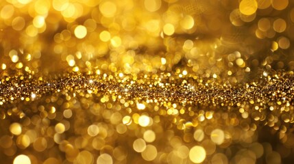 Gold bokeh light background, Christmas glowing bokeh confetti and sparkle texture overlay for your design. Sparkling gold dust abstract golden luxury decoration background.