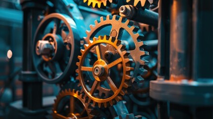 Close-up of gears and cogs in motion