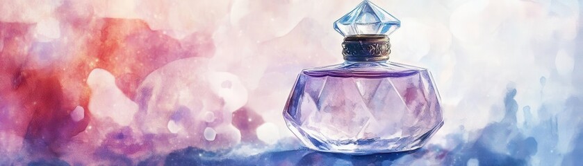 Fototapeta premium Musk scent in crystal bottle, watercolor style