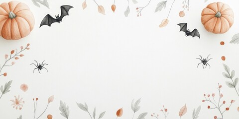 Halloween Feast Laid Out in Watercolor with Bats and Spiders for a Festive Touch