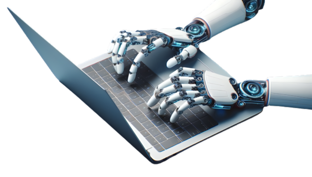 A robot using laptop