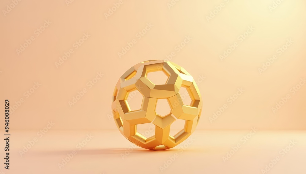 Sticker Golden geometric sphere on orange backdrop