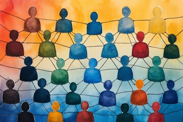 Colorful, interconnected silhouettes symbolizing a diverse network or community.