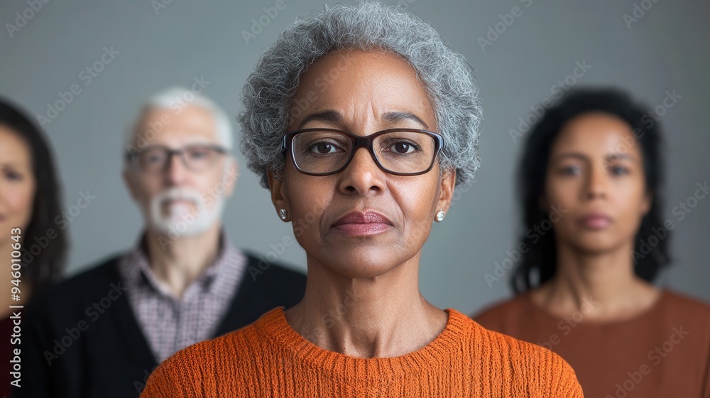 Aufkleber a diverse group of people stands together, focused and expressive, emphasizing themes of unity, supp