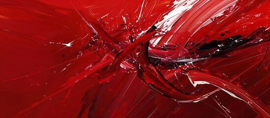 Ruby red abstract composition with bold brush strokes and dynamic movement, expressing passion and intensity.