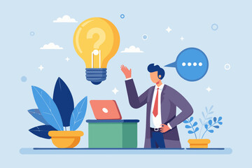 Question and answer, FAQ frequently asked questions, asking and reply to solve problem, help information, solution or q and a session concept, business people with question mark and lightbulb bubble

