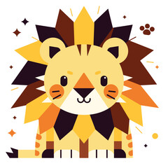 A cute cartoon lion head with simple flat illustration style for vector graphic logo design isolated on a white background