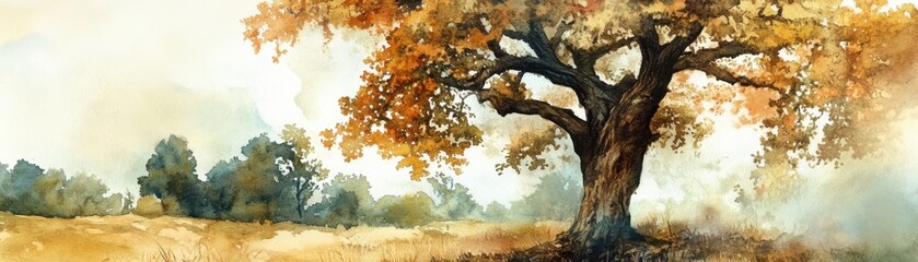 Fototapeta premium Essence of oak, subtle aroma, watercolor style