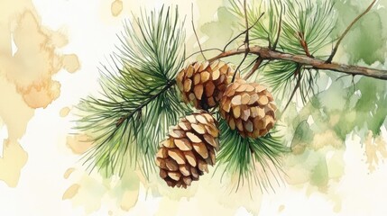 Fototapeta premium Essence of oak and pine, subtle fragrance, watercolor style