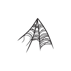Fototapeta premium Beautiful realistic corner web net in black isolated on white background. Hand drawn vector sketch illustration in doodle engraved line art vintage style. Happy Halloween symbol, horror, icon, cobweb
