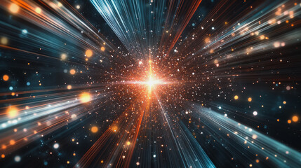 Obraz premium Abstract light explosion and network points, dot, earth's surface, digital background Innovation network points Earth's surface wave background digital wave information technology background