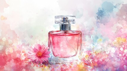 Perfume with soft musk fragrance, watercolor style