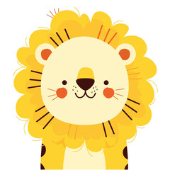 A cute cartoon lion head with simple flat illustration style for vector graphic logo design isolated on a white background