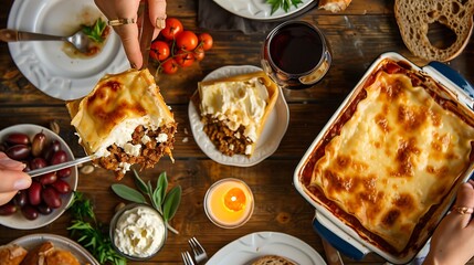 Homemade Lasagna with Red Wine and Bread