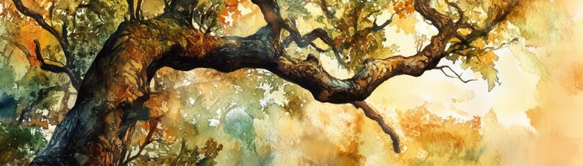 Fototapeta premium Essence of oak and sandalwood, warm hues, watercolor style