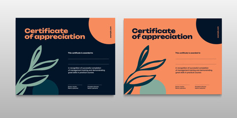 Certificate of appreciation template design. Elegant business diploma layout for training graduation or course completion. Vector background illustration.