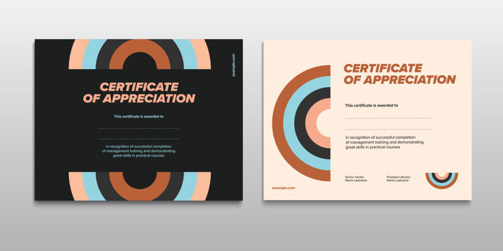 Certificate of appreciation template design. Elegant business diploma layout for training graduation or course completion. Vector background illustration.