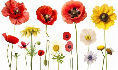 Obraz premium Collection of summer flowers painted in grunge oil painting style. Isolated on white background