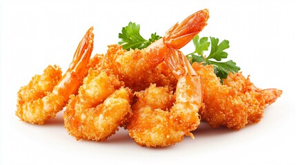 Crispy Breaded Fried Shrimp on White Background