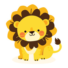 A cute cartoon lion head with simple flat illustration style for vector graphic logo design isolated on a white background