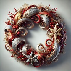Elegant Christmas Wreath with Holly, Red Berries - Luxurious Holiday Decoration Perfect for Festive and Seasonal Celebrations