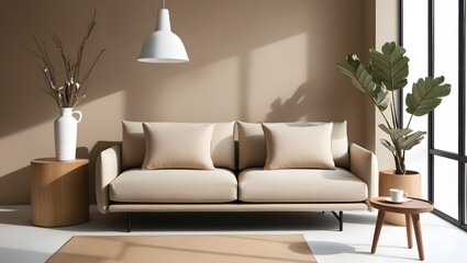 Modern Minimalist Living Room with Beige Sofa and Natural Light
