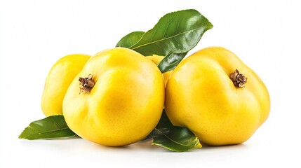 Delicious Fresh Ripe Quinces Isolated on White Background