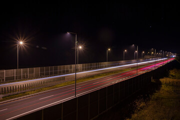 Autostrada A4 przy zjeździe w Brzesku nocną porą | A4 motorway at the Brzesko exit at night