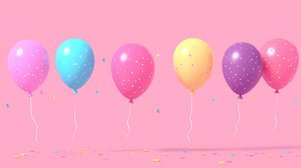 Colorful Balloons With Confetti On Pink Background